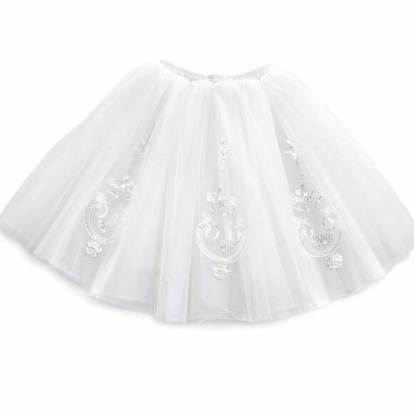 White Bridal Tulle Tutu Skirt Knee Length Lace Appliqués Pearls Beads OS - Picture 2 of 11